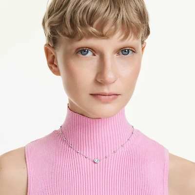 Una Angelic pendant, Round cut, Double sided motifs, White, Rhodium plated