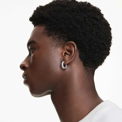 Matrix hoop earrings, Baguette cut, White, Rhodium plated