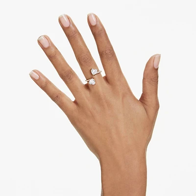 Mesmera open ring, Heart cut, Pavé, White, 18K gold finish