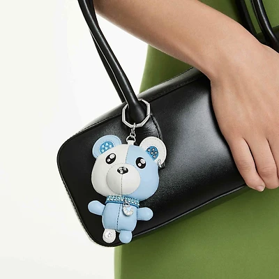 Teddy bag charm, Bear, Blue, Rhodium plated