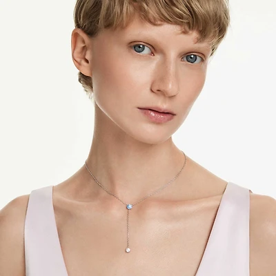Stilla Attract Y necklace, Round cut, Blue, Rhodium plated