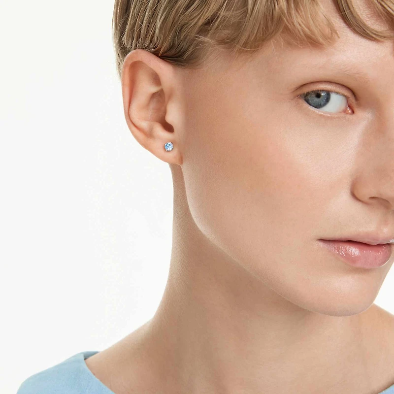 Stilla Attract stud earrings, Round cut, Blue, Rhodium plated by SWAROVSKI