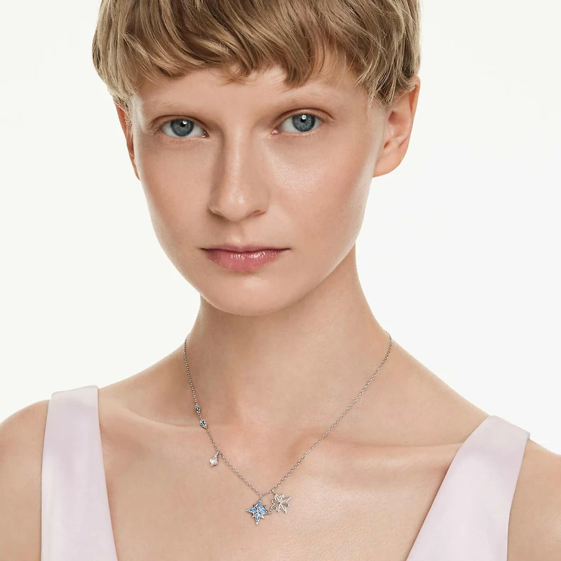 Symbolica pendant, Star, Blue, Rhodium plated by SWAROVSKI