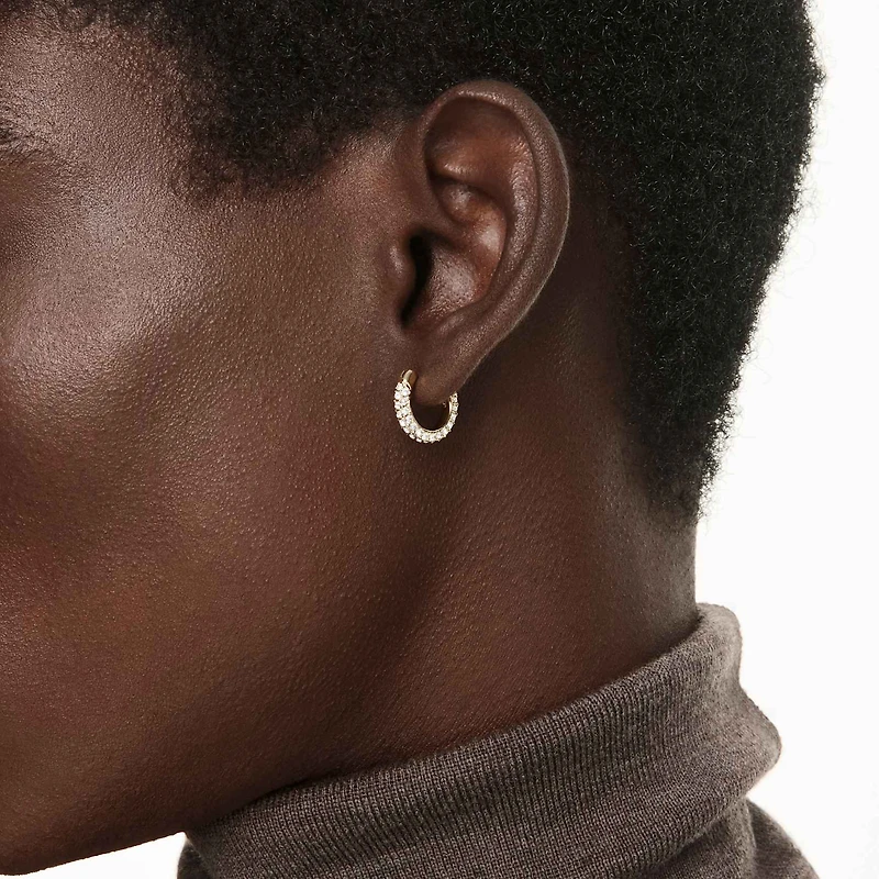 Dextera hoop earrings, Pavé, Mini, White, Gold-tone plated by SWAROVSKI