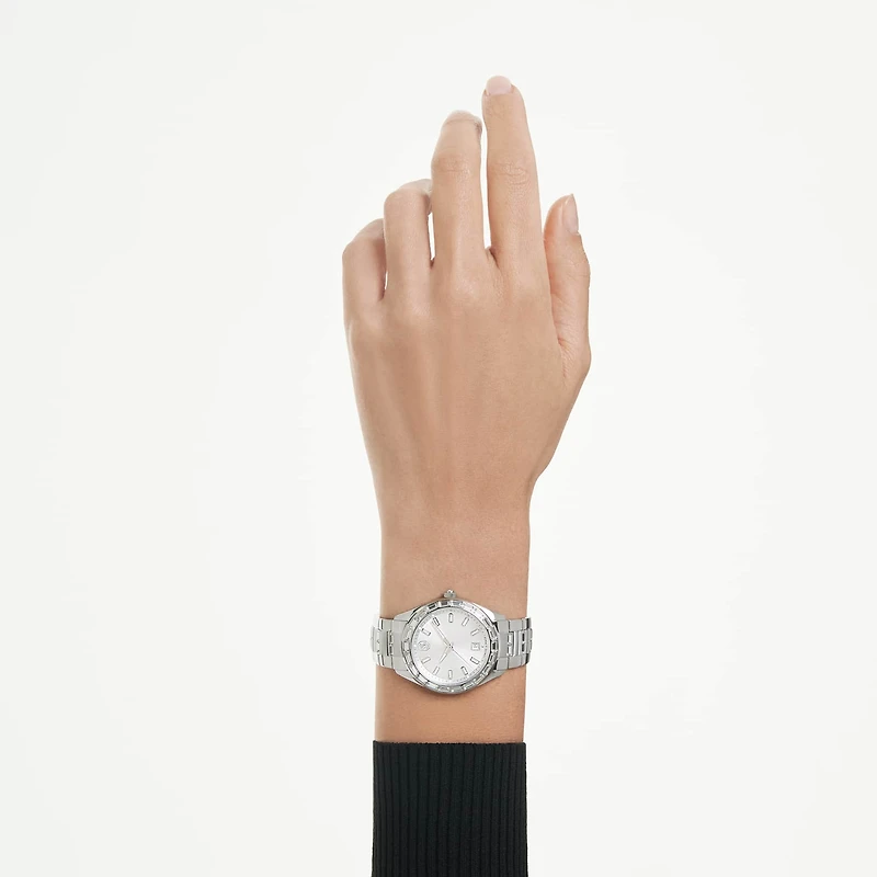 Matrix date watch, Swiss Made, Metal bracelet, Silver Tone, Stainless steel