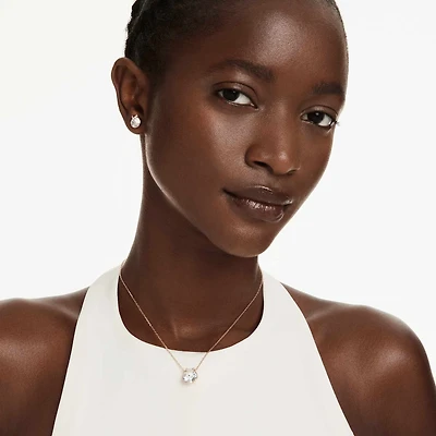 Bella V set, Round cut, White, Rose gold-tone plated