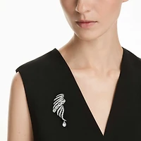 The Vienna Collection brooch, Feather, White, Ruthenium plated by SWAROVSKI