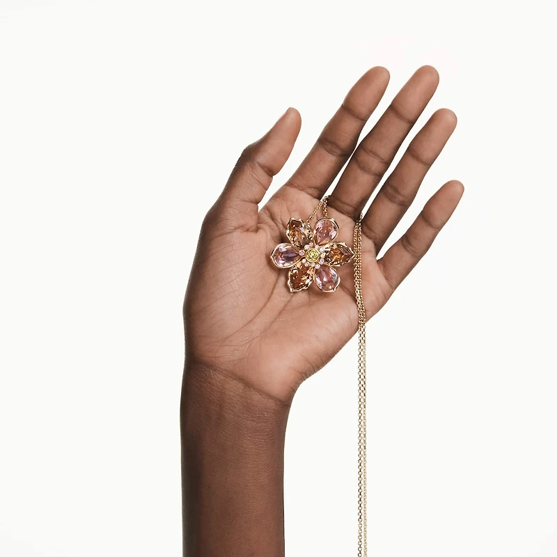 Idyllia pendant and brooch, Mixed cuts, Flower, Multicoloured, 18K gold finish