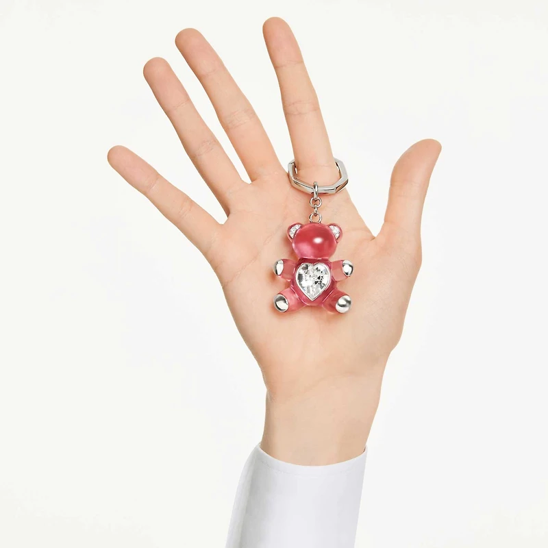 Teddy key ring, Bear, Pink, Rhodium plated by SWAROVSKI