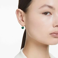 Bella V drop earrings, Round cut, Green, 18K gold finish