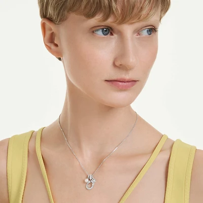 Symbolica pendant, Crystal pearl, Round cut, Pavé, Horseshoe, White, Rhodium plated