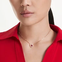 Symbolica pendant, Round cut, Pavé, Horseshoe, Red, 18K rose gold finish