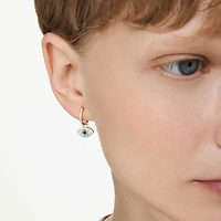 Symbolica drop earrings, Evil eye, Small, Blue, 18K rose gold finish