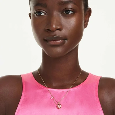 Idyllia pendant, Mixed cuts, Heart, Key, Pink, Gold-tone plated