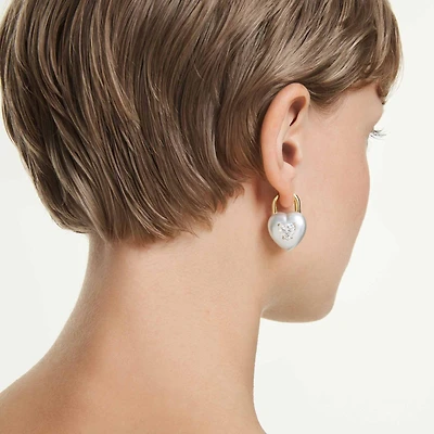 Idyllia drop earrings, Mixed cuts, Heart, White, 18K gold finish