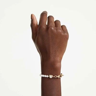 Idyllia bracelet, Crystal pearl, White, Gold-tone plated