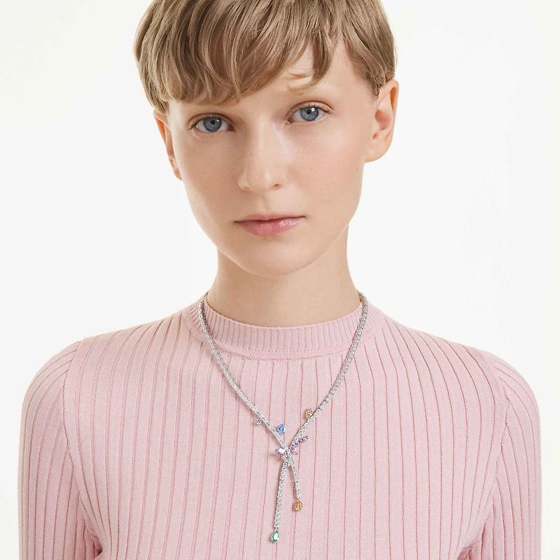 Ariana Grande x Swarovski necklace, Mixed cuts, Dragonfly, Multicoloured, Rhodium plated by SWAROVSKI