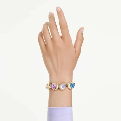 Gema cuff, Oversized crystals, Mixed cuts, Multicolored, 18K gold finish
