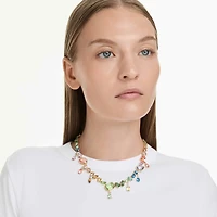 Gema necklace, Mixed cuts, Dangling crystals, Multicoloured, 18K gold finish