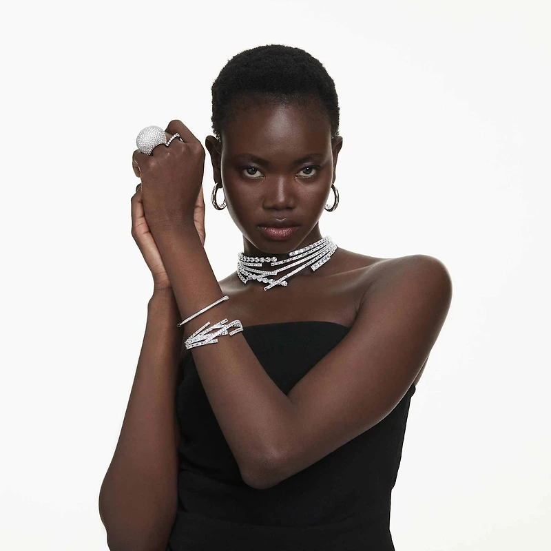 Sublima cocktail ring, Large, White, Rhodium plated by SWAROVSKI