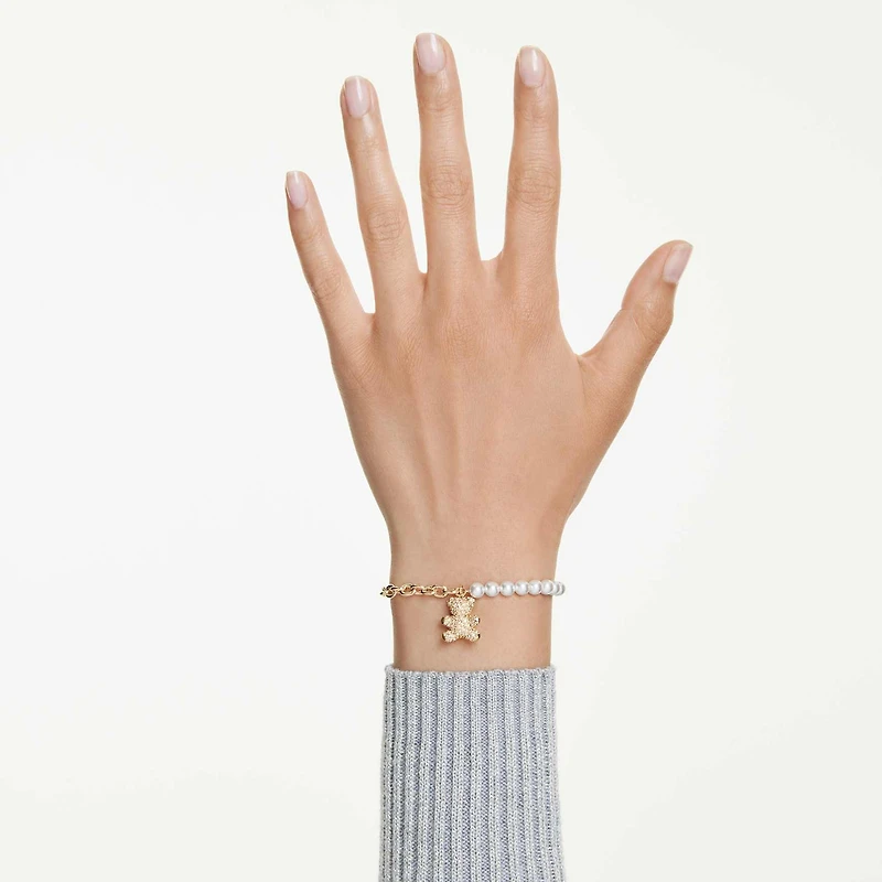 Idyllia bracelet, Crystal pearl, Round cut, Teddy, Gold tone, Gold-tone plated by SWAROVSKI