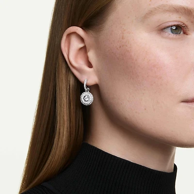 Sublima drop earrings, Round cut, White, Rhodium plated