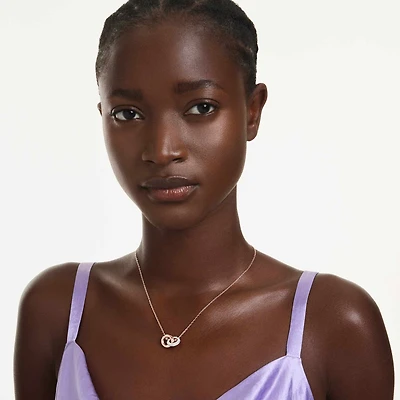 Dextera pendant, Round cut, White, 18K rose gold finish
