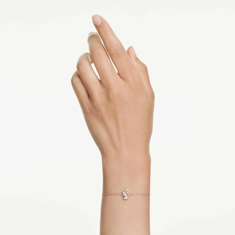 Swan bracelet, Mixed cuts, Swan, White, Rose gold-tone plated by SWAROVSKI