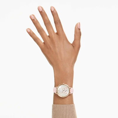 Teddy watch, Swiss Made, Leather strap, Pink, Rose gold-tone finish