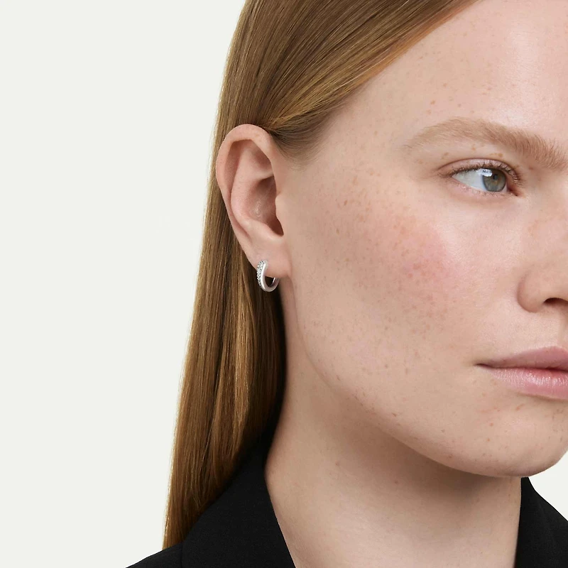 Swarovski Classica drop and hoop earrings, Round cut, White, Sterling silver