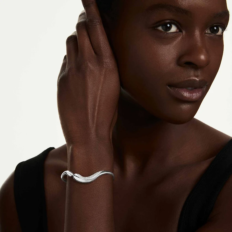 Swarovski Classica bangle, Open, Round cut, White, Sterling silver