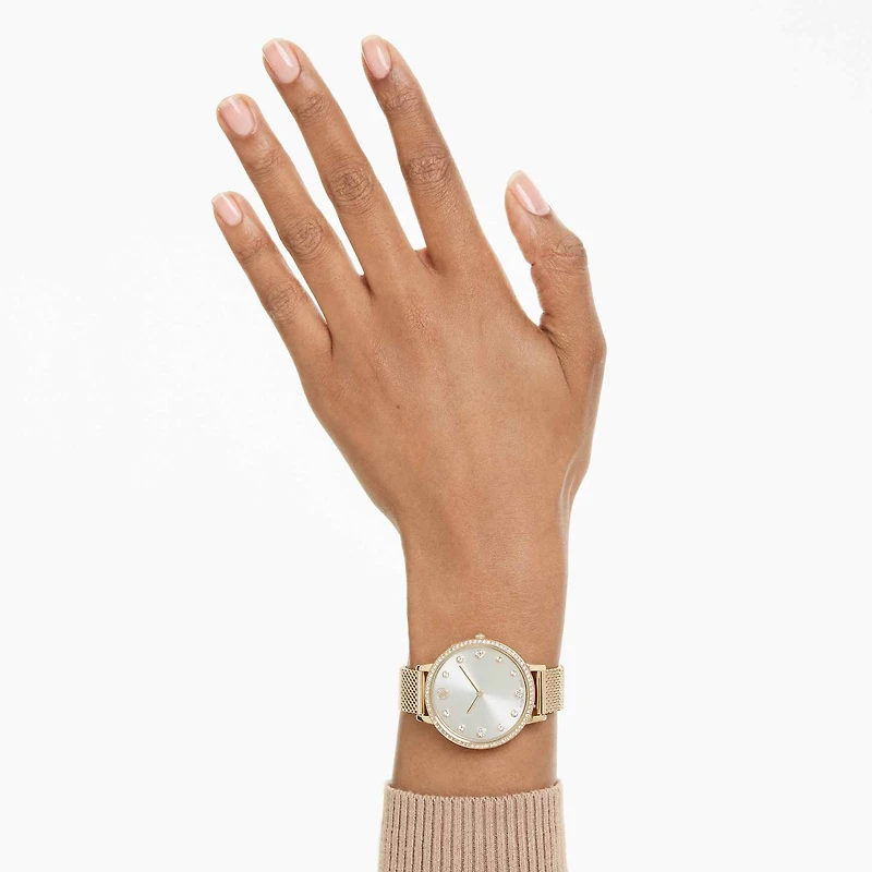 Clarica watch, Swiss Made, Metal bracelet, Gold tone, Gold-tone finish by SWAROVSKI