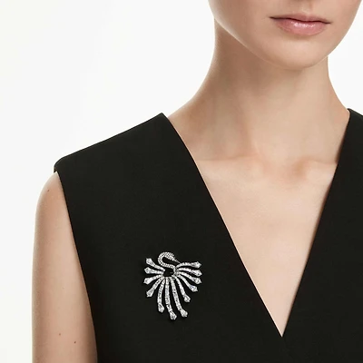 The Vienna Collection brooch, Swan, White, Ruthenium plated
