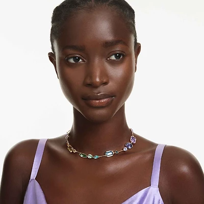 Gema necklace, Mixed cuts, Multicolored, Gold-tone plated