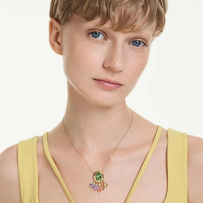 Gema pendant, Mixed cuts, Dangling crystals, Multicoloured, 18K gold finish