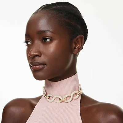 Dextera choker, Round cut, White, Gold-tone plated
