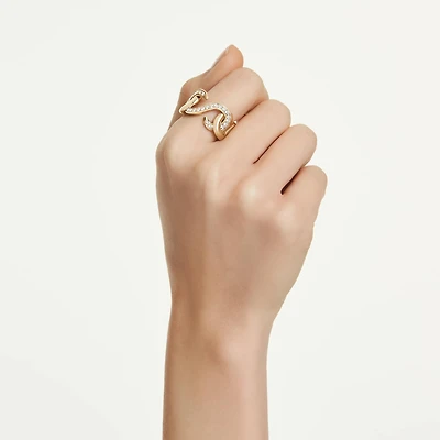 Dextera open ring, Round cut, White, 18K gold finish