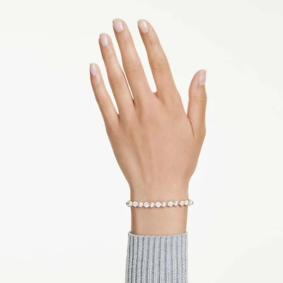 Matrix Tennis bracelet, Crystal pearl, Round cut, White, 18K gold finish