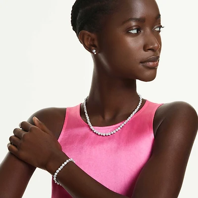 Matrix set, Crystal pearl, Round cut, White, Rhodium plated