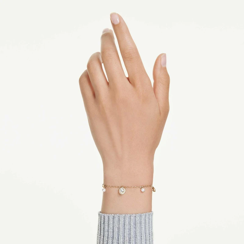 Una Angelic strandage, Crystal pearl, Round cut, White, 18K gold finish