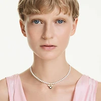 Idyllia choker, Crystal pearl, Mixed cuts, Bee, White, 18K gold finish