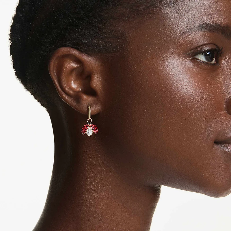 Idyllia drop earrings, Set (3), Ladybird, clover, strawberry, Multicoloured, 18K gold finish