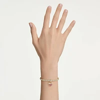 Idyllia charm, Round cut, Heart, Pink, 18K gold finish