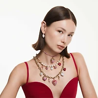 Idyllia charm, Round cut, Heart, Pink, 18K gold finish