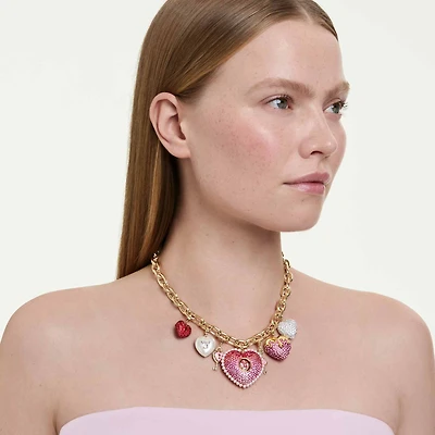Idyllia necklace, Mixed cuts, Heart, Key, Multicolored, 18K gold finish