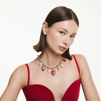 Idyllia necklace, Mixed cuts, Heart, Key, Multicolored, Gold-tone plated