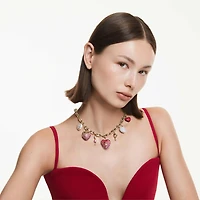 Idyllia necklace, Mixed cuts, Heart, key, Multicoloured, Gold-tone plated by SWAROVSKI