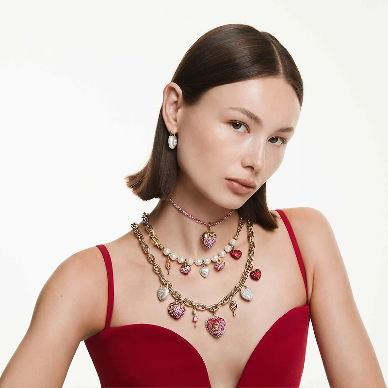 Idyllia necklace, Mixed cuts, Heart, key, Multicoloured, Gold-tone plated by SWAROVSKI