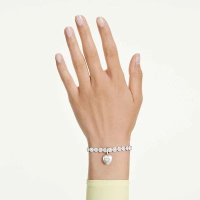 Idyllia charm, Mixed cuts, Pearl-colored coating, Heart, White, Rhodium plated