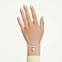 Idyllia charm, Mixed cuts, Pearl-colored coating, Heart, White, Rhodium plated by SWAROVSKI